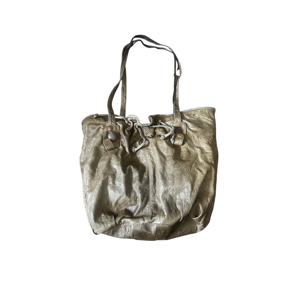 Womens Distressed Brown Leather Slouchy Tote Shoulder Bag Antique Brass Hardware